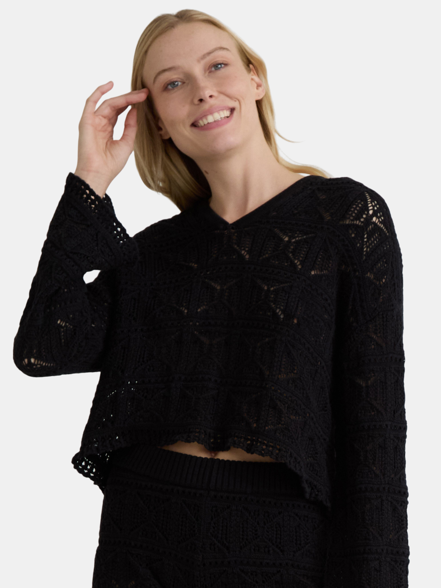Time and Tru Women's and Women's Plus Cotton Macrame Hoodie Coverup, Sizes XS-2X